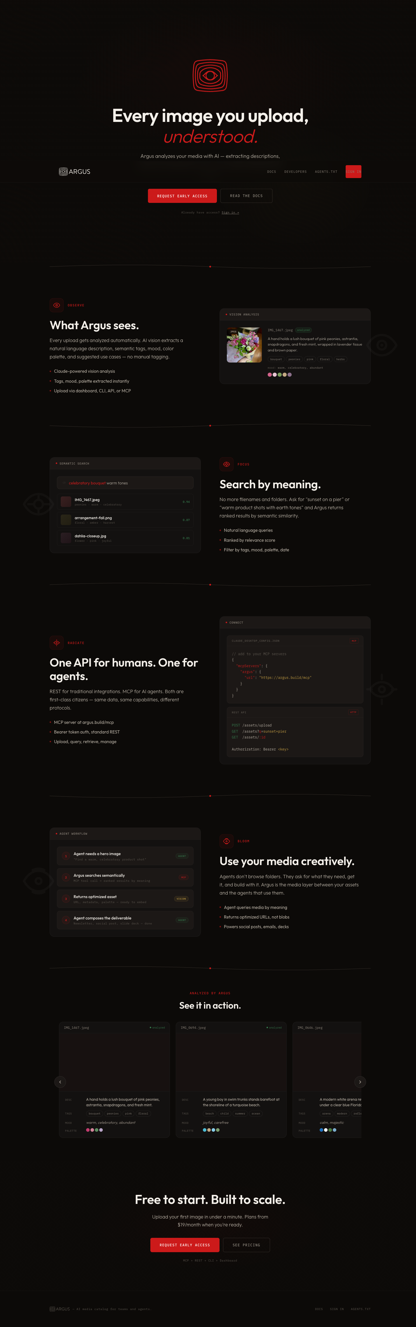 Argus brand motif at 1440px — the eye-derived visual language and spatial geometry that anchors Oracle's icon system, color decisions, and compositional rhythm